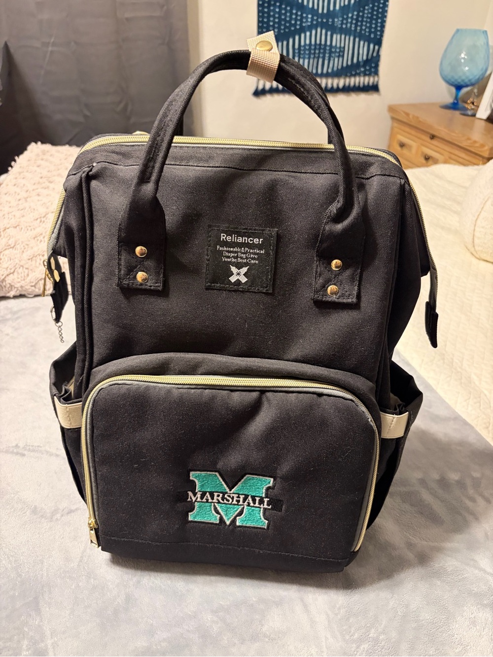 Black Marshall Logo Diaper Bag
